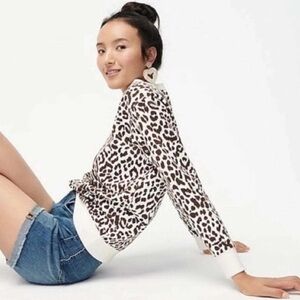 NWOT J. Crew Vintage Fleece Leopard Pullover Sweater Cream/Brown XS